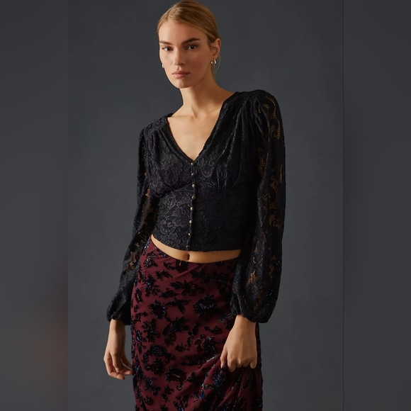 Anthropologie Lace Baloon Sleeve Blouse - Picture 4 of 5